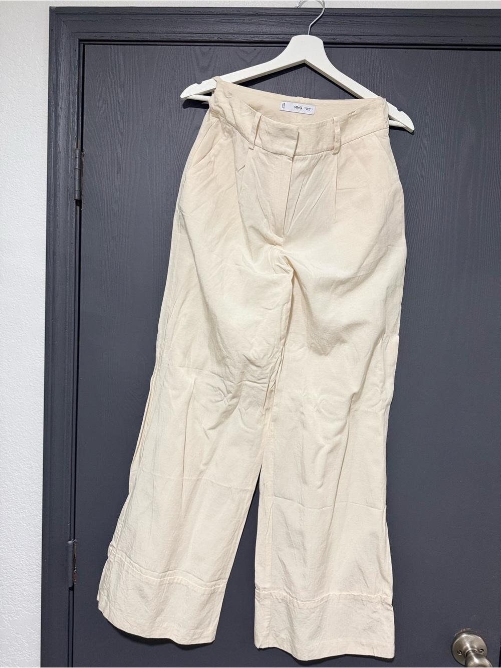 Mango lightweight linen High-Rise Wide Leg Pants in Cream